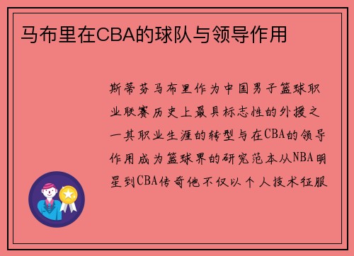 马布里在CBA的球队与领导作用